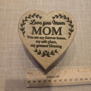 Heart-Shaped "Love You Mom" Decorative Keepsake - Gold Glitter 3x2 Paper mache